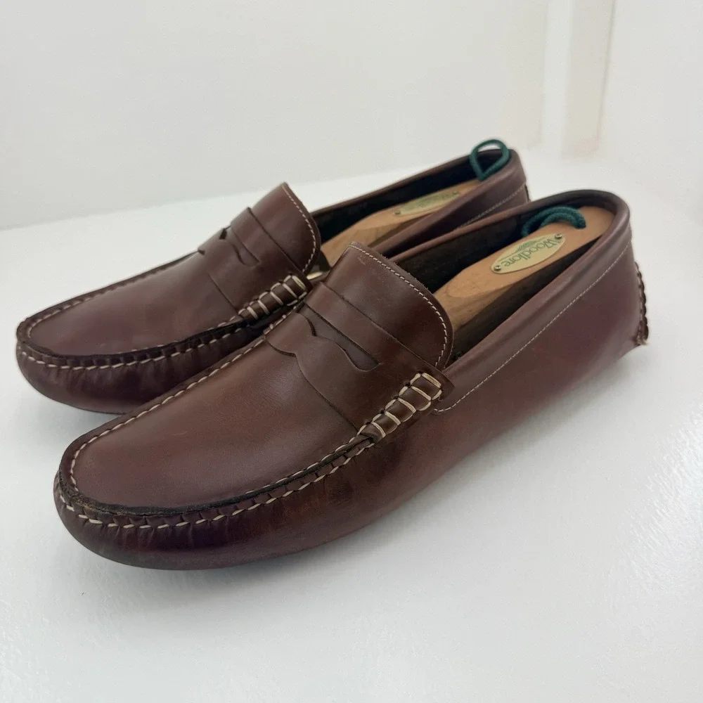 Johnston & Murphy Mens 10.5 M Brown Leather Penny Loafers Moc Toe Driving Shoes